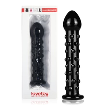 Glass Romance - Plug Anal de Vidro Preto Com Esferas Massageadoras