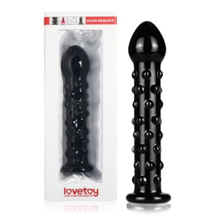 Glass Romance - Plug Anal de Vidro Preto Com Esferas Massageadoras