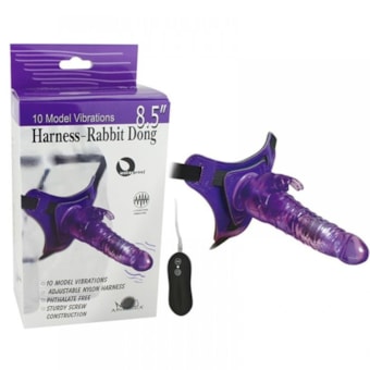 Harness-Rabbit Dong - Cinta com Prótese e Coelhinho Para Clítoris Com 10 Funções