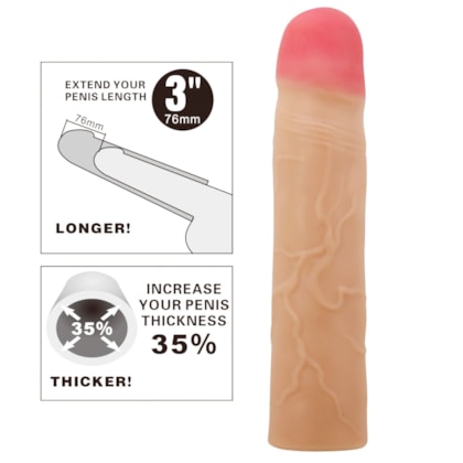 Kylian - Capa Peniana Bege em Cyberskin Com Extensor na Glande de 7,6cm