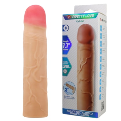 Kylian - Capa Peniana Bege em Cyberskin Com Extensor na Glande de 7,6cm