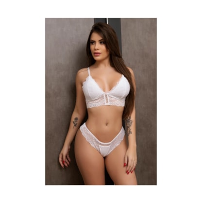 Lingerie Garota Veneno - Cropped Em Renda Macia Sem Bojo, Calcinha Fio Duplo