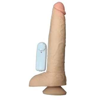 Linha Fetiche - Prótese Realística Natural Com Escroto e Vibro - 26,5 x 6cm