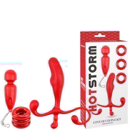 Love of Couple Kit - Kit Com Massageador de Próstata, Mini Vibrador Massageador e Conjunto de 3 Anéis Penianos