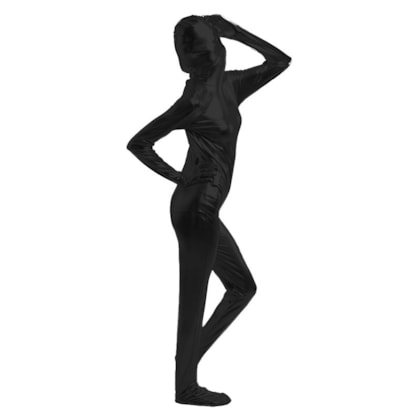 Macacão Zentai Preto Brilhante Totalmente Fechado e com Zíper nas Costas
