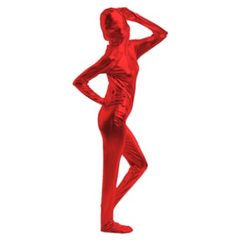 Macacão Zentai Vermelho Brilhante Totalmente Fechado e com Zíper nas Costas