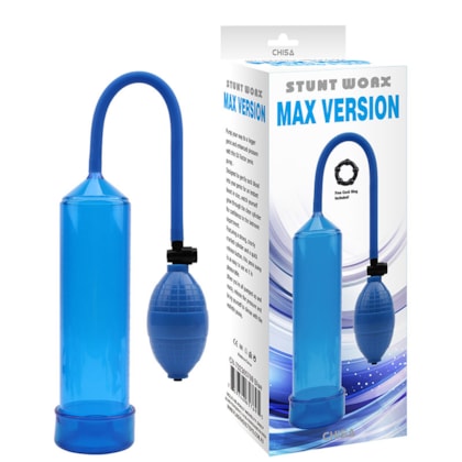 Max Version - Bomba Peniana Manual Azul com Sistema de Pêra  | Tubo: 19 x 5,8cm