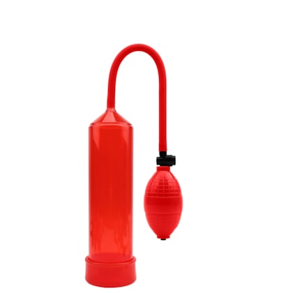 Max Version - Bomba Peniana Manual Vermelho com Sistema de Pêra  | Tubo: 19 x 5,8cm