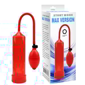 Max Version - Bomba Peniana Manual Vermelho com Sistema de Pêra  | Tubo: 19 x 5,8cm