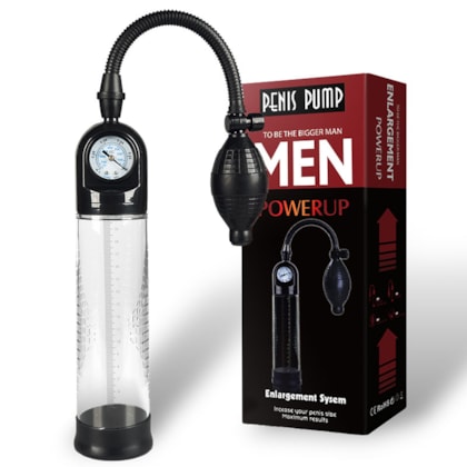 Men Powerup - Bomba Peniana Manual com Sistema de Pêra e Barômetro | Tubo: 20 x 7cm