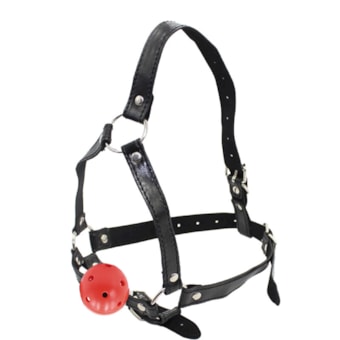 Mordaça com Bola, Argolas em Metal e Testeira Regulável