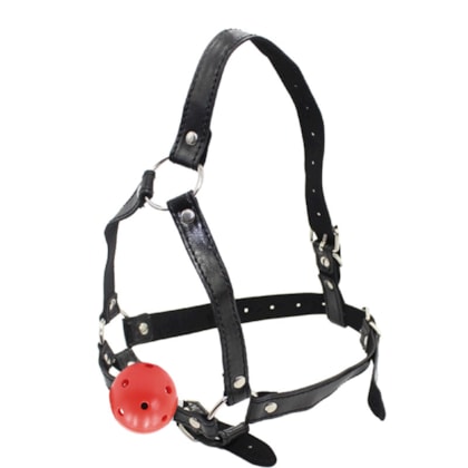 Mordaça com Bola, Argolas em Metal e Testeira Regulável