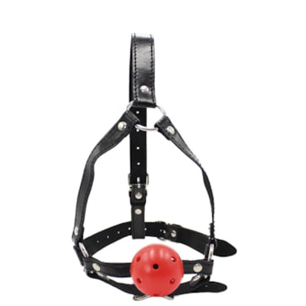 Mordaça com Bola, Argolas em Metal e Testeira Regulável