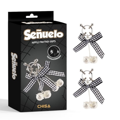 Nipple Fantasy Grips - Grampos de Mamilos com Guizo Duplo e Fita Quadriculada Como Ornamento
