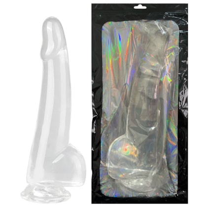 Pênis Realístico Transparente Com Corpo Liso e Ventosa - 28,5 x 5,5cm