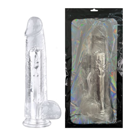 Pênis Realístico Transparente Com Veias Salientes, Ventosa e 10 Modos de Vibração Recarregável - 22 x 4,2cm