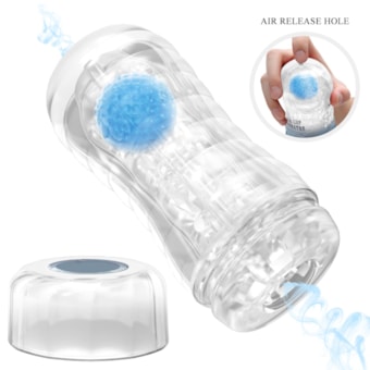 Planet - Masturbador Masculino Transparente com Textura Realista Interna e Esfera Giratória na Ponta