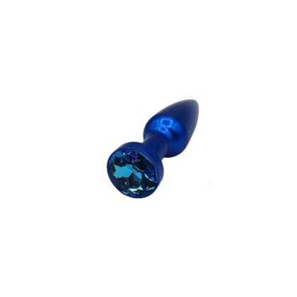 Plug Anal em Metal Azul Cromado Com Joia Redonda Azul