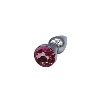 Plug Anal em Metal Prata Cromado Com Joia Redonda Rosa
