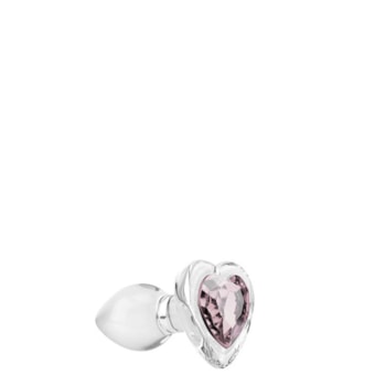 Plug Anal em Vidro Transparente Com Pedra Coração | Tam. P (7cm) | Cor: Rosa