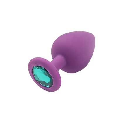 Plug Anal Na Cor Roxa em Silicone Com Joia Redonda Azul Clara | Tam: M