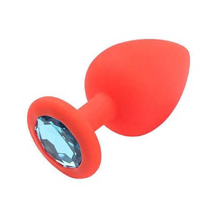 Plug Anal Na Cor Vermelha em Silicone Com Joia Redonda Azul | Tam: G