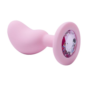 Plug Anal Rosa em Formato de Feijão Com Pedra na Base - 8 x 2,7cm