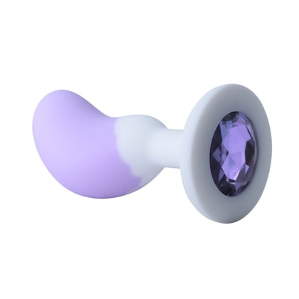 Plug Anal Roxo e Branco em Formato de Feijão Com Pedra na Base - 8 x 2,7cm
