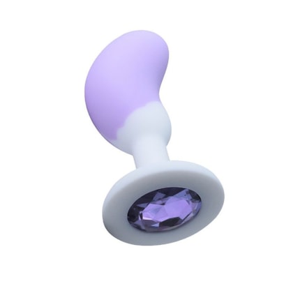 Plug Anal Roxo e Branco em Formato de Feijão Com Pedra na Base - 8 x 2,7cm