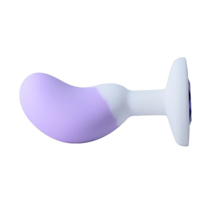 Plug Anal Roxo e Branco em Formato de Feijão Com Pedra na Base - 9,3 x 3cm