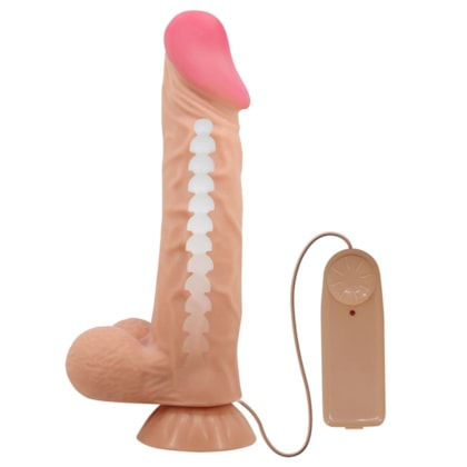 Sadik - Pênis Ultra Realístico Bege Com Pele Beliscável, Vertébras e Vibrador Multivelocidade | 24 x 5cm