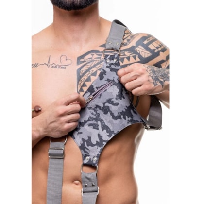 Sd Clothing - Harness Pochete Cinza Camuflado Com Tiras Ajustáveis