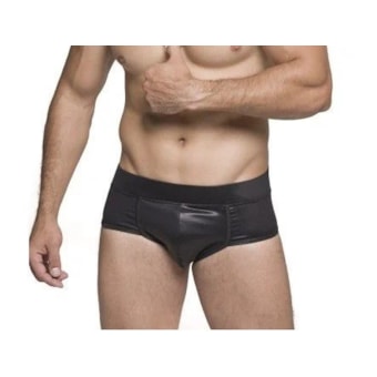 Sd Clothing - Sungão Em Cirrê Preto Com Elástico e Couro Sintético