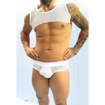 SD Clothing – Conjunto Cueca Sex com Cropped e Detalhes em Arrastão