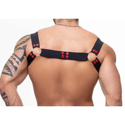 SD Clothing –  Harness em Elástico com Argolas e Detalhes Vermelho Intenso
