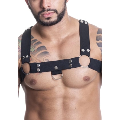 SD Clothing – Harness em Elástico Preto com Detalhes Metálicos Sensual e Dominador