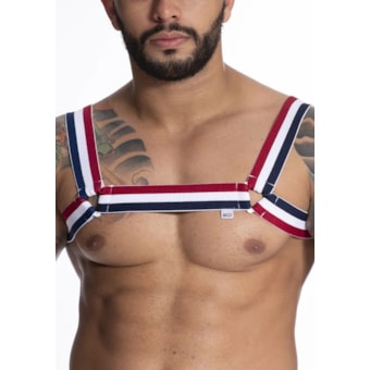 SD Clothing – Harness Provocante com Triângulo em Elástico Tricolor