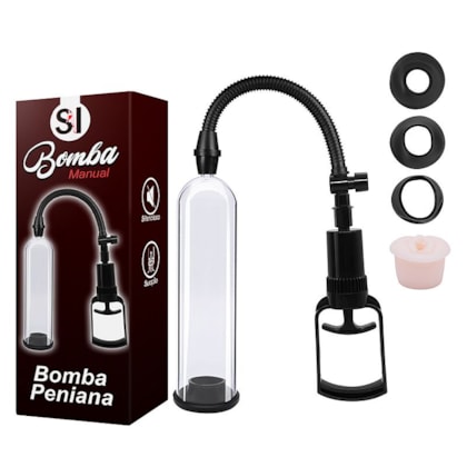 SI - Bomba Peniana Manual Gatilho Com 3 Anéis de Vedação em Silicone e 1 Anel em Formato de Vagina em Cyberskin