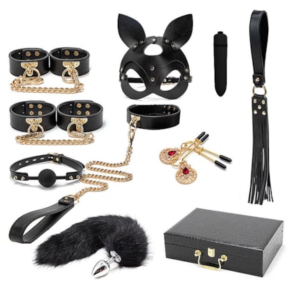 SI - Kit Bondage, Fetiche e Sado Erótico Composto Por 9 Itens e Uma Maleta de Luxo
