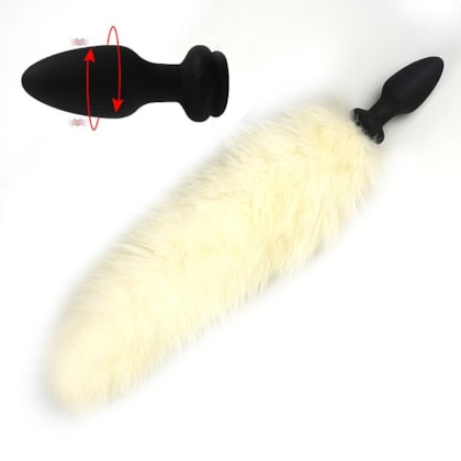 SI - Plug Anal Rabo de Raposa Branco com 10 Funções de Vibração, 3 de Rotação e Aplicativo