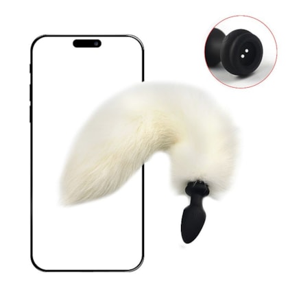 SI - Plug Anal Rabo de Raposa Branco com 10 Funções de Vibração, 3 de Rotação e Aplicativo