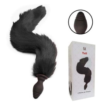 SI - Plug Anal Rabo de Raposa Preto com 10 Funções de Vibração