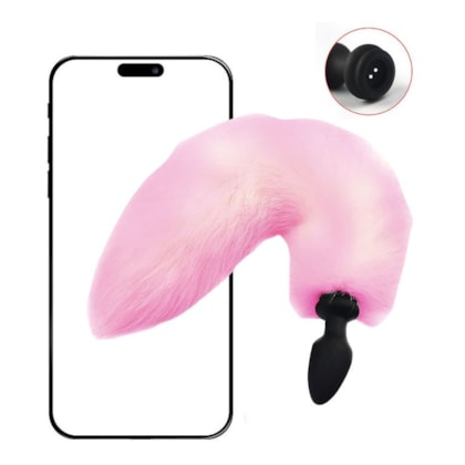 SI - Plug Anal Rabo de Raposa Rosa com 10 Funções de Vibração, 3 de Rotação e Aplicativo