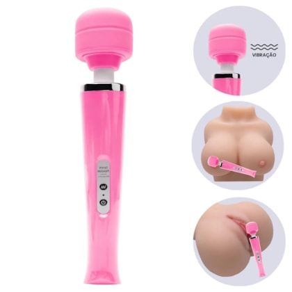 Super Potente - Varinha Mágica Massageadora Recarregável 10 Modos de Vibração | Rosa