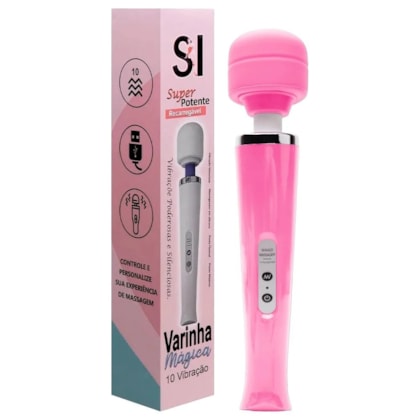 Super Potente - Varinha Mágica Massageadora Recarregável 10 Modos de Vibração | Rosa