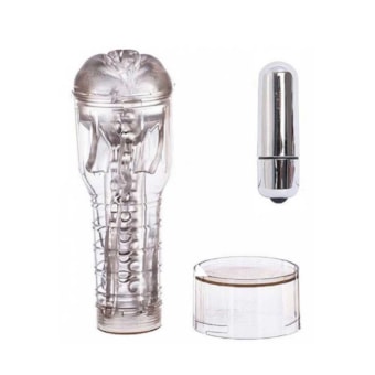 The Best Selling - Masturbador Lanterna Formato Vagina em Cyberskin Transparente Com Cápsula Vibratoria