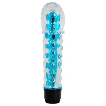 Vibrador Personal Azul Com Capa Inteira Texturizada em Jelly Transparente