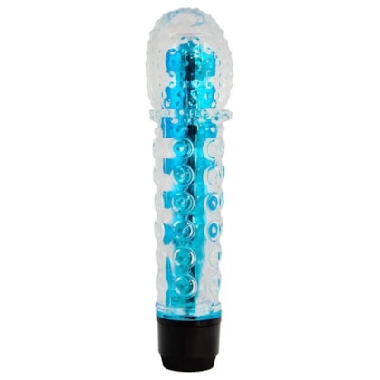 Vibrador Personal Azul Com Capa Inteira Texturizada em Jelly Transparente