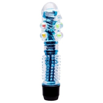 Vibrador Personal Azul e Capa Texturizada Com Esferas e Glande Realista
