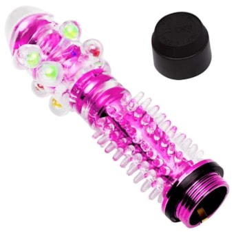 Vibrador Personal Rosa e Capa Texturizada Com Esferas e Glande Realista